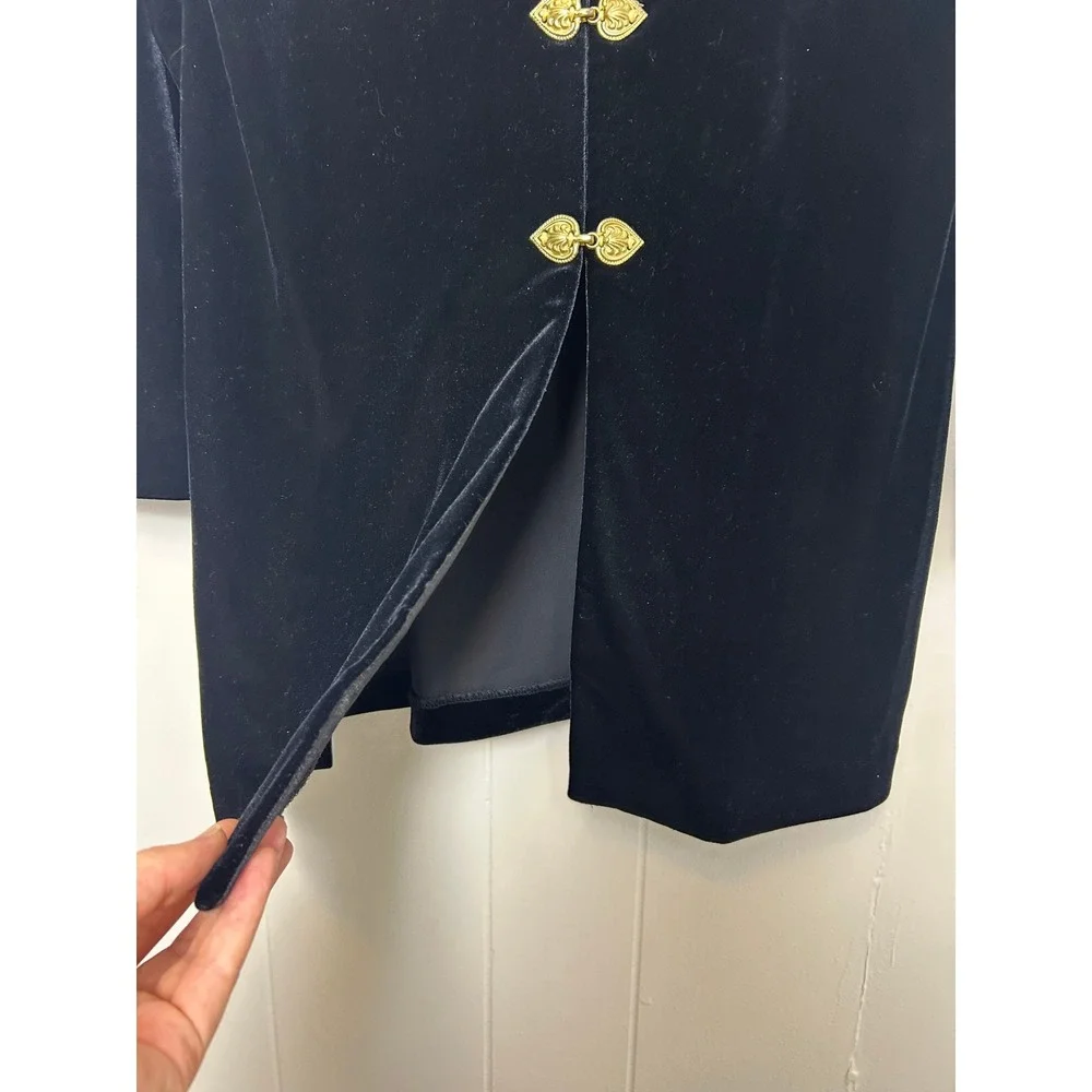 Karen Kwong R&M Richards Black Velvet Mandarin Collar Oriental Jacket women‎ 12p